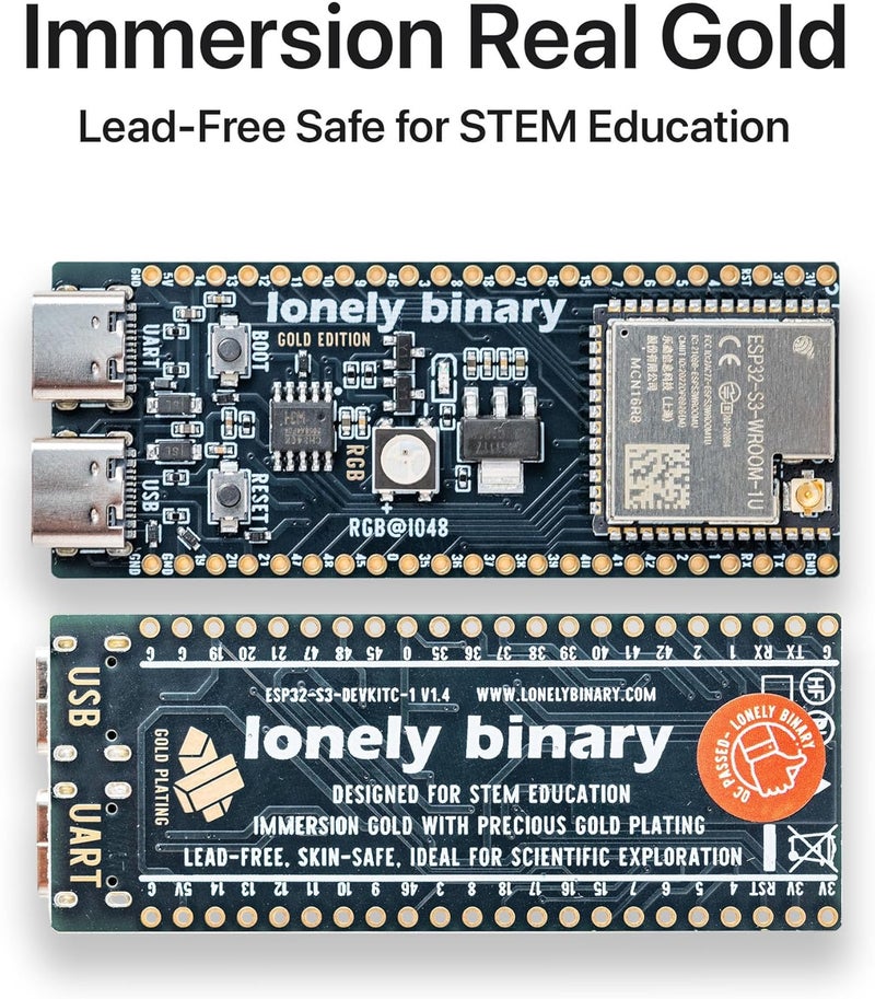 LONELY BINARY مجموعة 3 قطع من لوحة تطوير ESP32-S3 - إصدار الذهب - 16MB فلاش، 8MB PSRAM IPEX، نوع-C مزدوج - متوافقة مع Arduino IDE و ESP-IDF (3X N16R8 لوحة تطوير مع هوائي خارجي) - Image 2